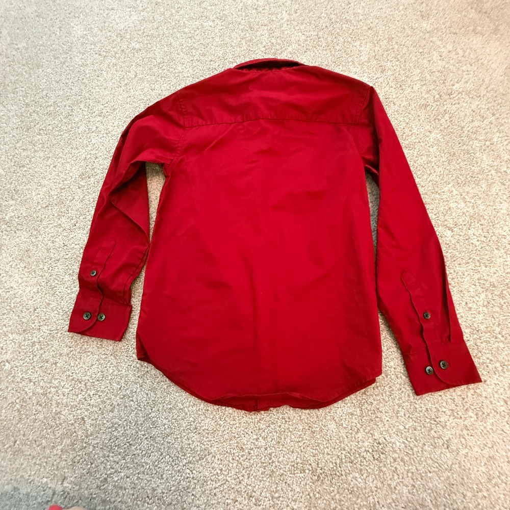 Van‎ Heusen Flex Button Down Shirt Kids Size 8 Red Long Sleeve Stretch Dress - Picture 3 of 5